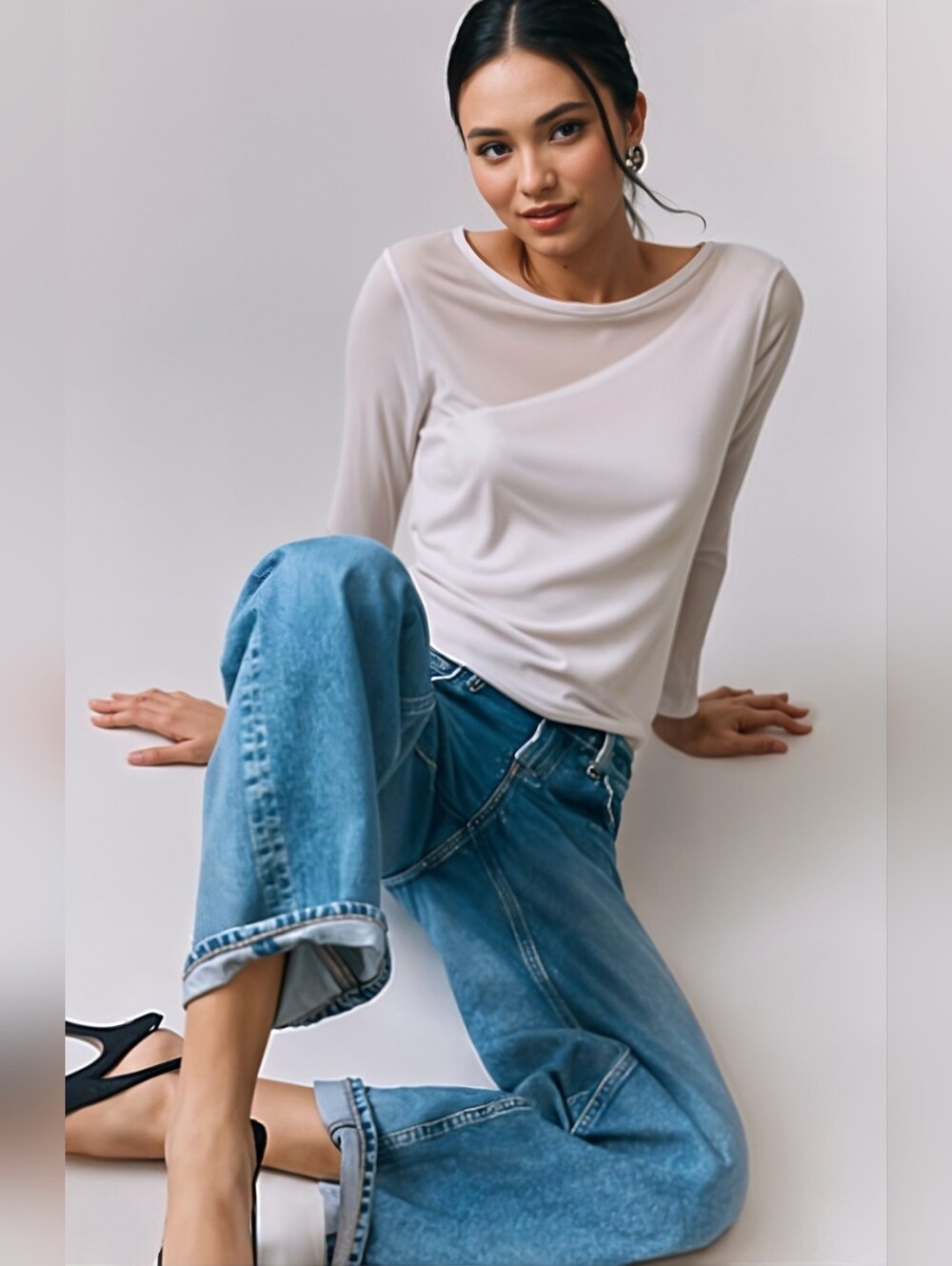 Abercrombie & Fitch Cream Mesh Layered Top